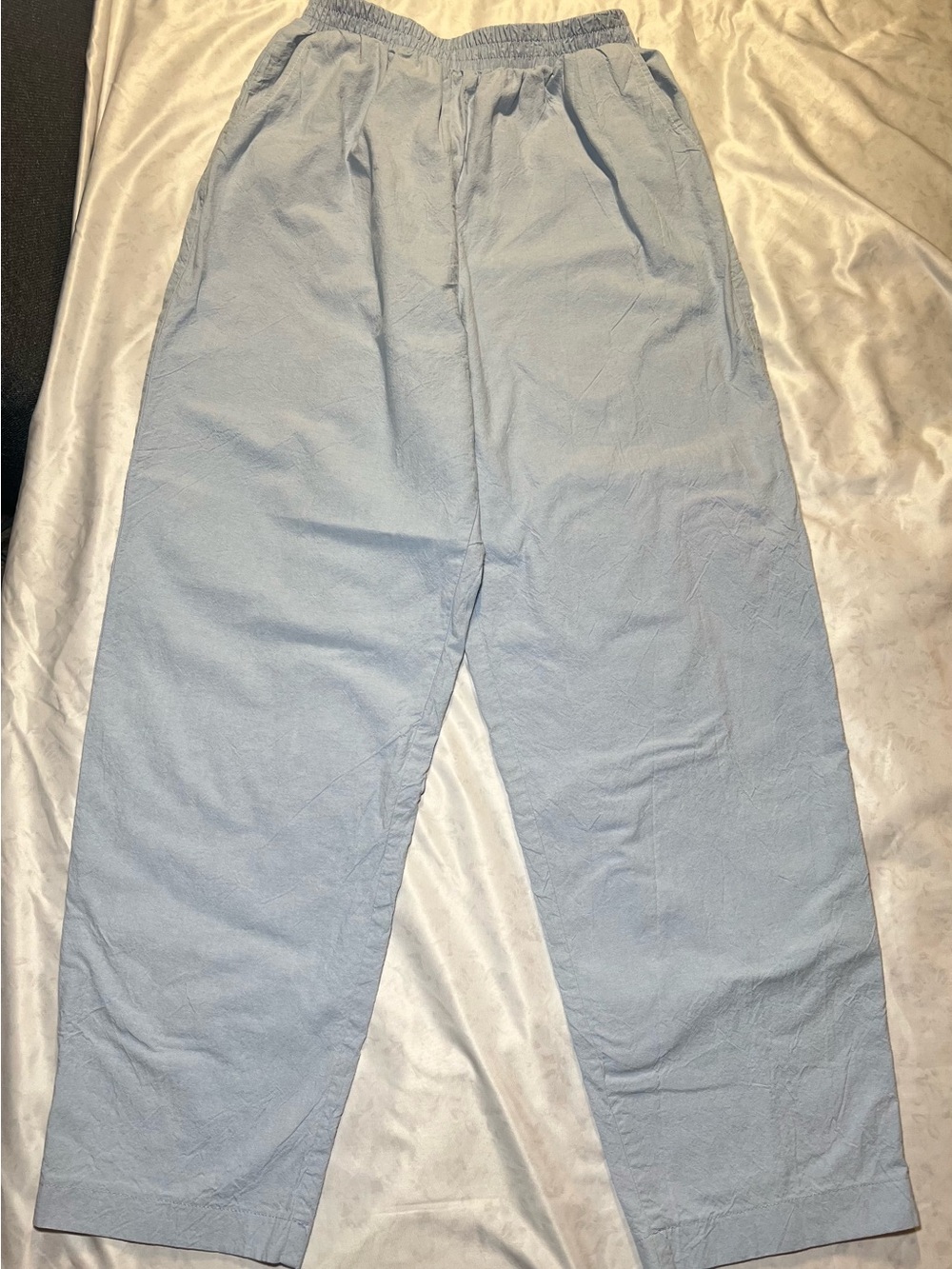 Saint Germain Petite Women’s Vintage Textured Casual Pants, Light Blue, Medium
